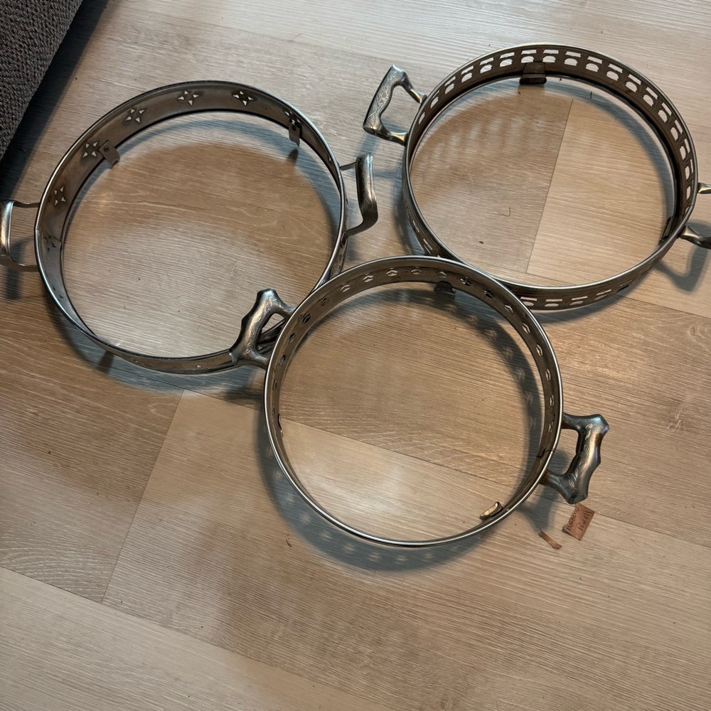 Set of Three Silver‎ Metal Casserole/Pie Stand/Holder